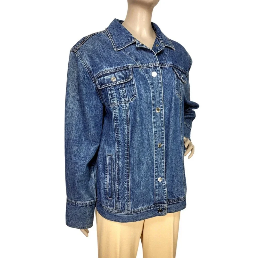 Vintage 80s 90s Denim 100% Cotton Blue Trucker Jean Jacket Women's Plus Size 1X - Picture 1 of 8
